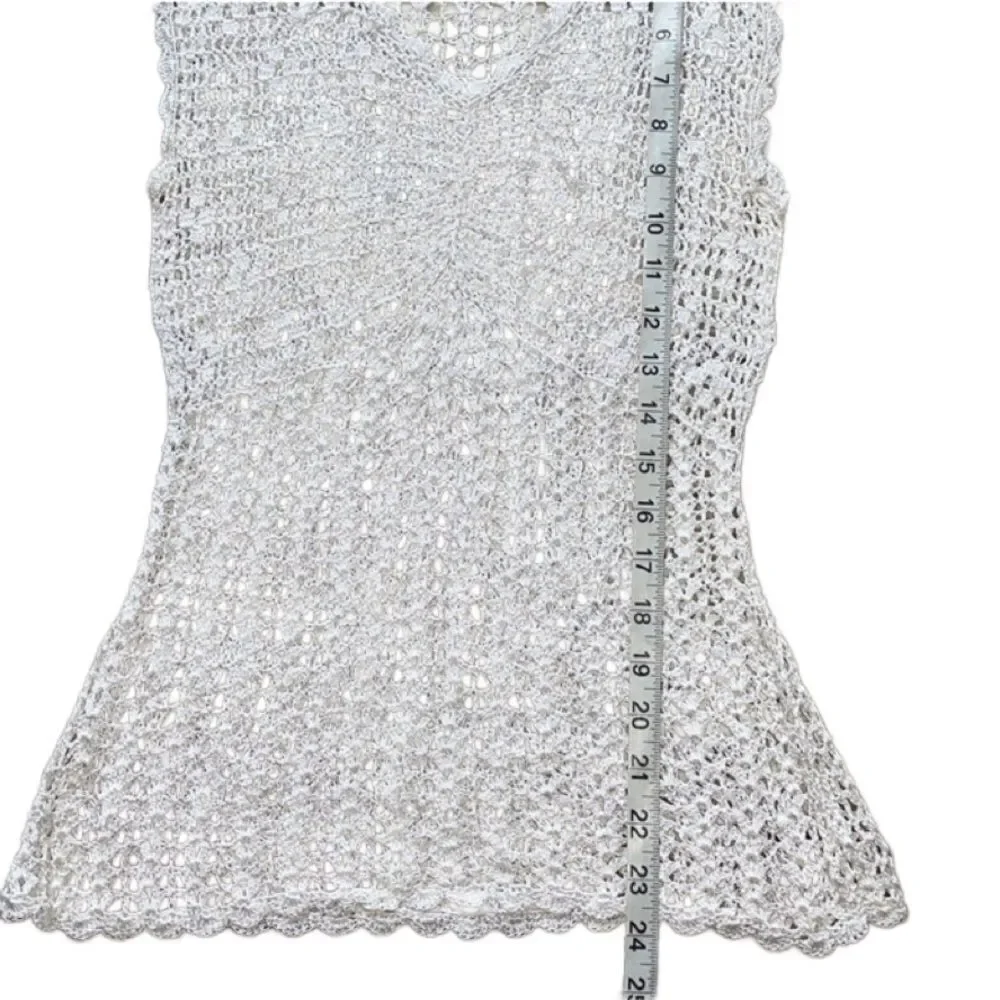 Bette Paige White Sheer Macrame Knit V-Neck Sheer Sleeveless Top (Size: Small)
